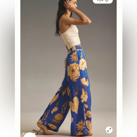 NWT Farm Rio x Anthropologie Floral Satin Wide-Leg Trousers - Size XS - Picture 11 of 11